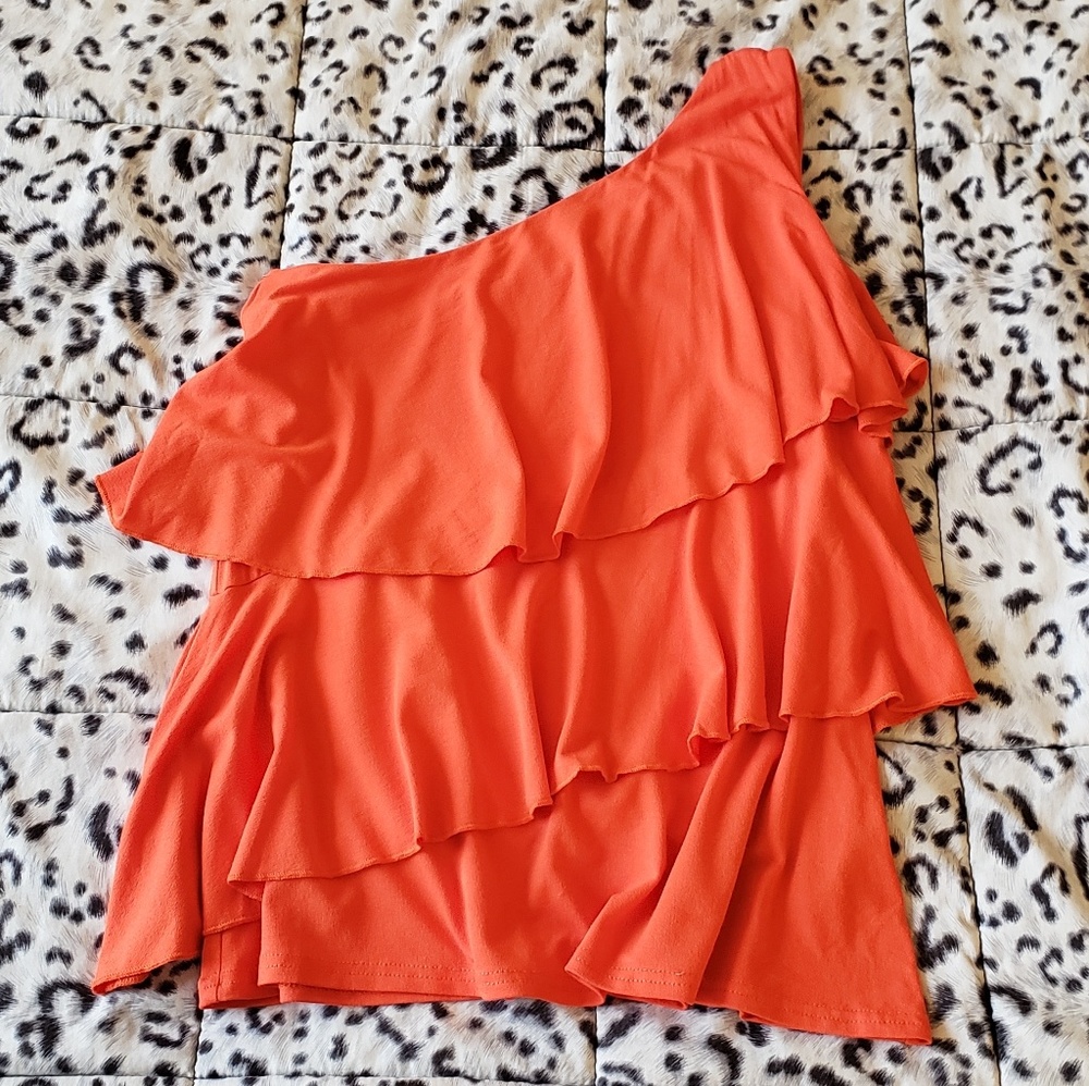 ASOS Orange One-Shoulder Ruffle Top Sz 6